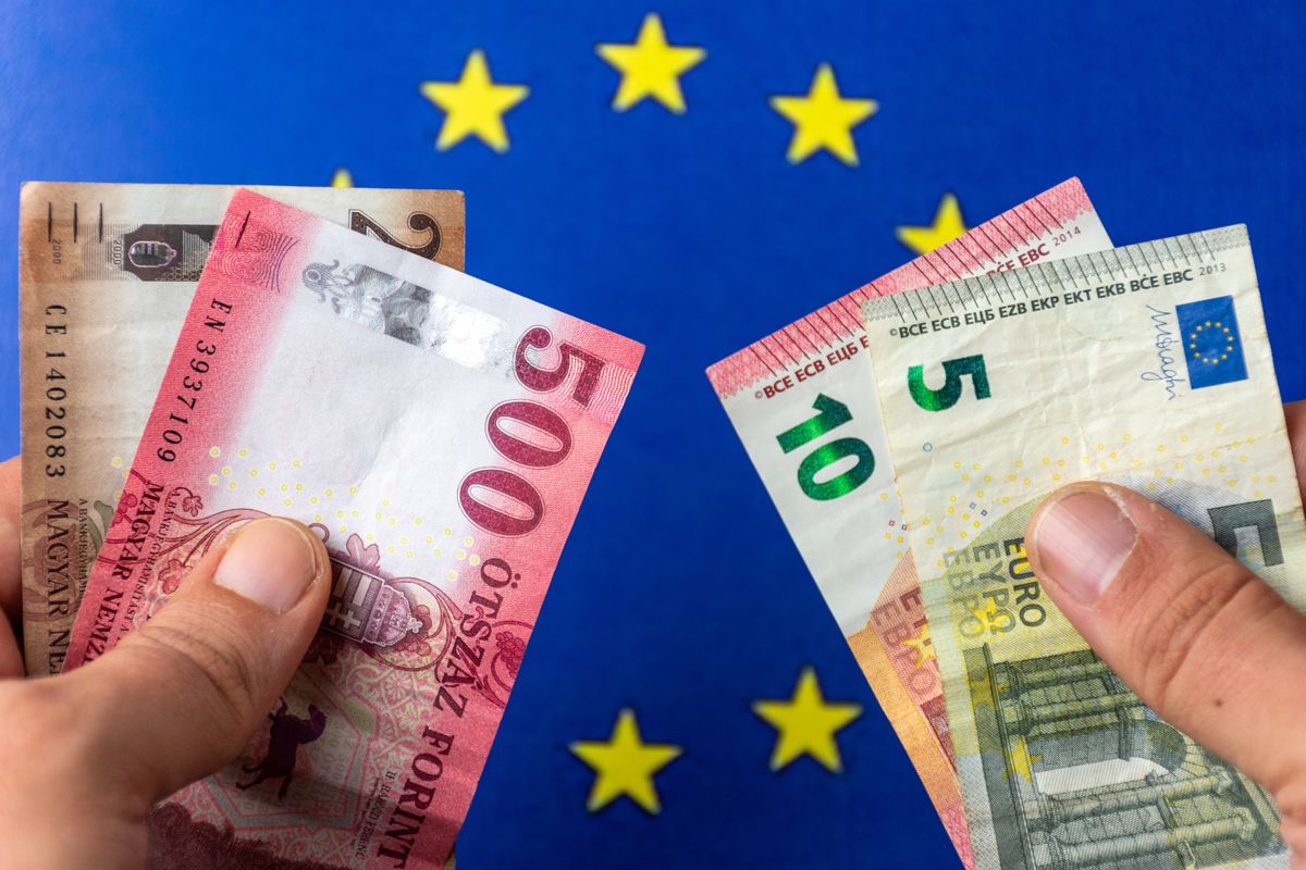 Euro,And,Forint,Banknotes,In,A,Hand euró forint