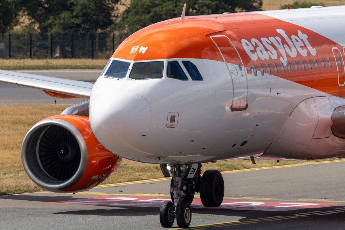 An Easyjet passenger aircraft at London Luton Airport.