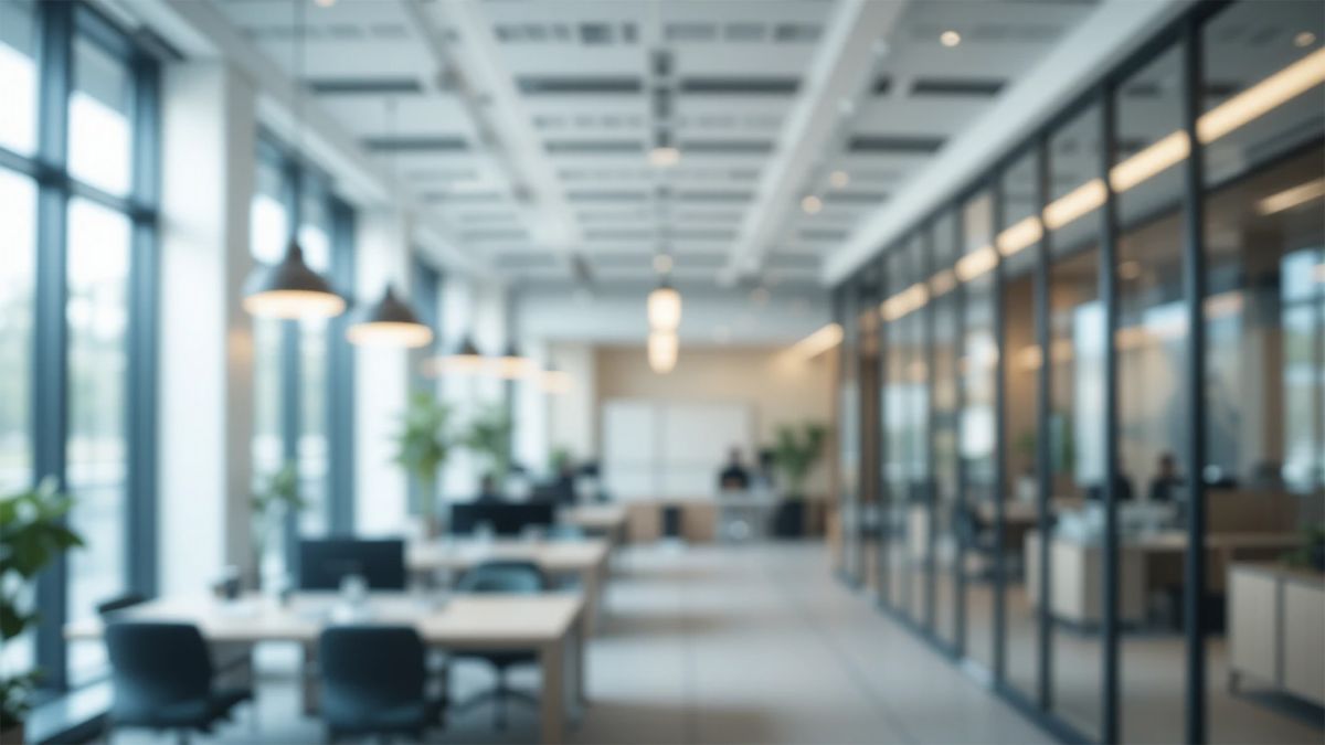 A,Beautifully,Blurred,Office,Setting,With,Floor-to-ceiling,Windows,,Revealing,A építőipar