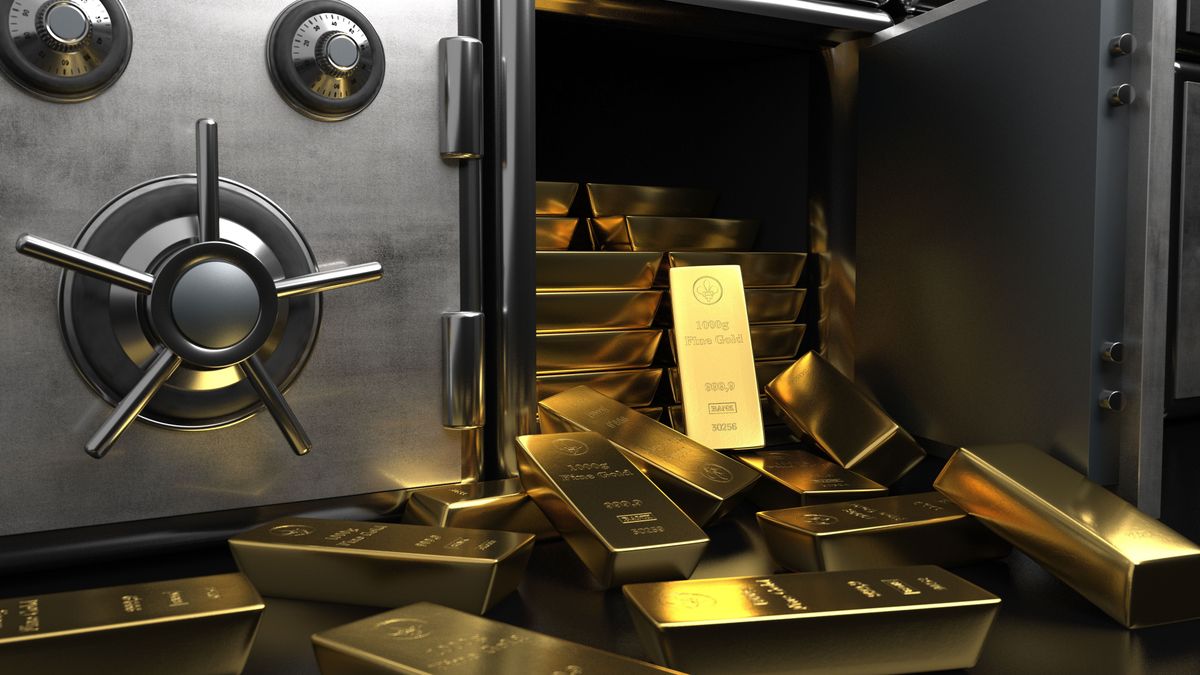 Fine,Gold,Bars,1000g,In,The,Bank.,3d,Illustration. aranytartalék
