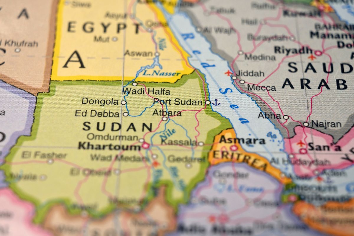 Defocused,Map,Background,Highlighting,Port,Sudan,Geography,And,Travel,Concept