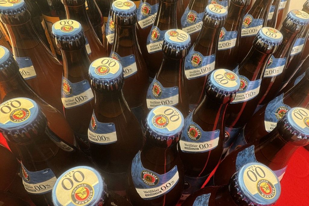 Multiple bottles of Paulaner Weissbier Alcohol-Free 0.0 Percent