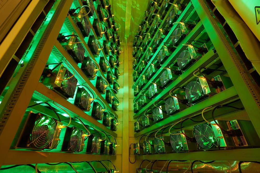 Bitcoin,Miners,In,Large,Farm.,Asic,Mining,Equipment,On,Stand