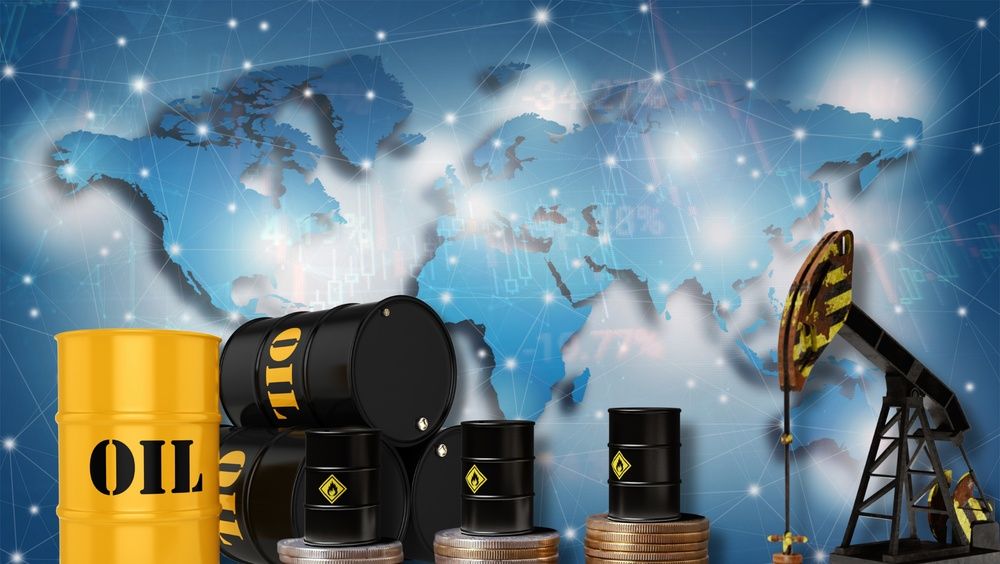 olaj,A,Global,Map,Silhouette,Behind,Industrial,Oil,Barrels,And,A